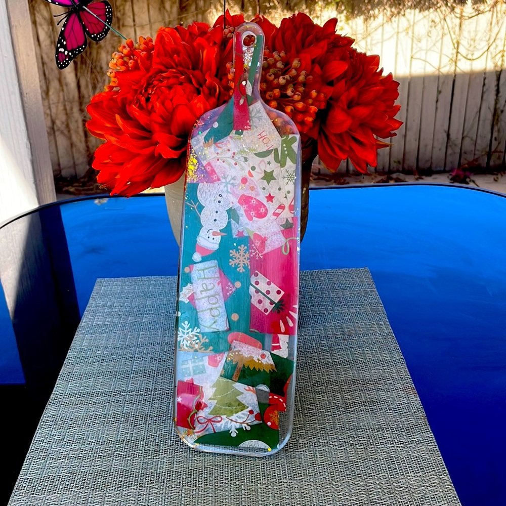 XMAS Festive Handmade Holiday Round Cheese Plate Serving Tray